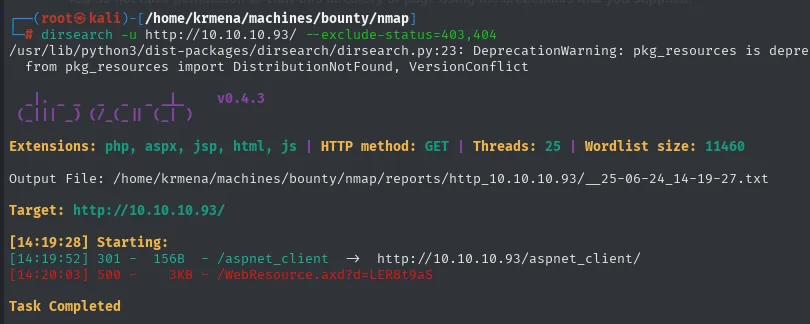 dirsearch solo encuentra /aspnet_client y un 500 en /WebResource.axd