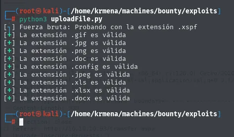 el script recorre el diccionario de extensiones y marca como válidas gif, jpg, png, doc, config, jpeg, xls, xlsx y docx