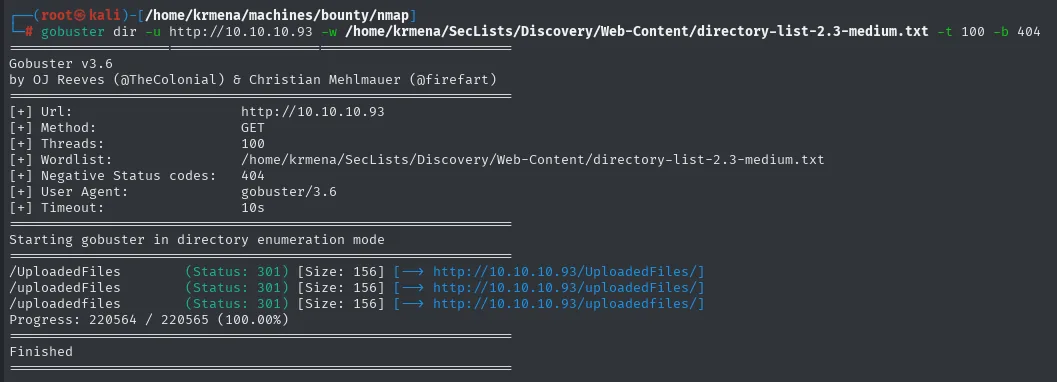 gobuster encuentra /UploadedFiles en tres combinaciones de mayúsculas y minúsculas