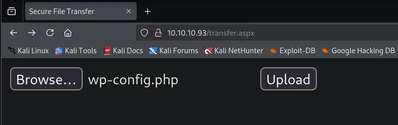 el formulario con wp-config.php seleccionado, antes de pulsar Upload