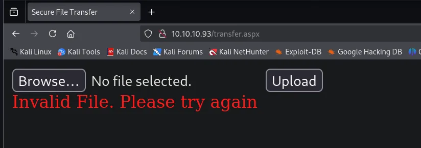 tras subirlo, la página devuelve en rojo Invalid File. Please try again