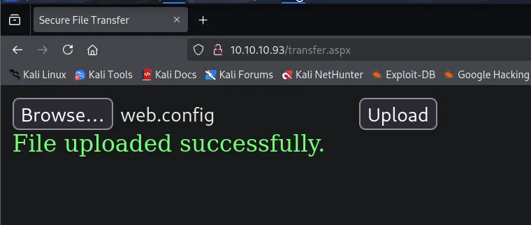 web.config subido correctamente a transfer.aspx