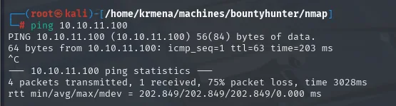 ping a 10.10.11.100: ttl=63 y 75% de pérdida de paquetes