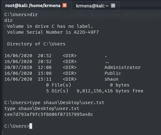 lectura de user.txt del usuario shaun