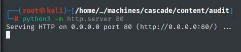 el http.server levantado en el directorio audit, donde estan los binarios descargados de la share