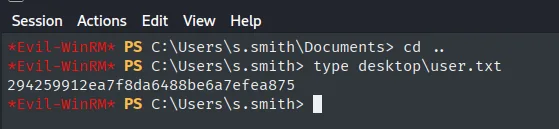 user.txt leída como s.smith