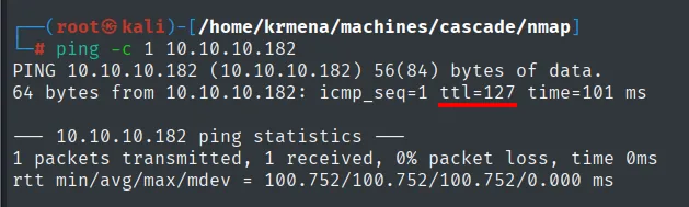 Respuesta del ping con TTL 127
