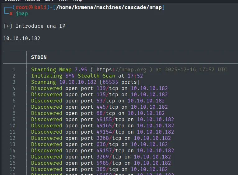 Escaneo TCP completo con los puertos de Active Directory