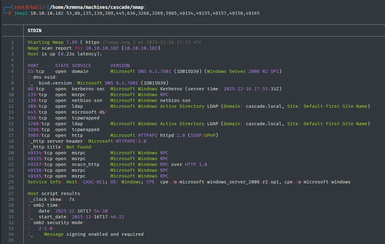 Detección de versiones con nmap -sCV