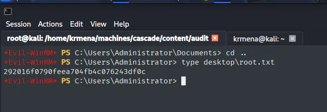 root.txt leída como Administrator