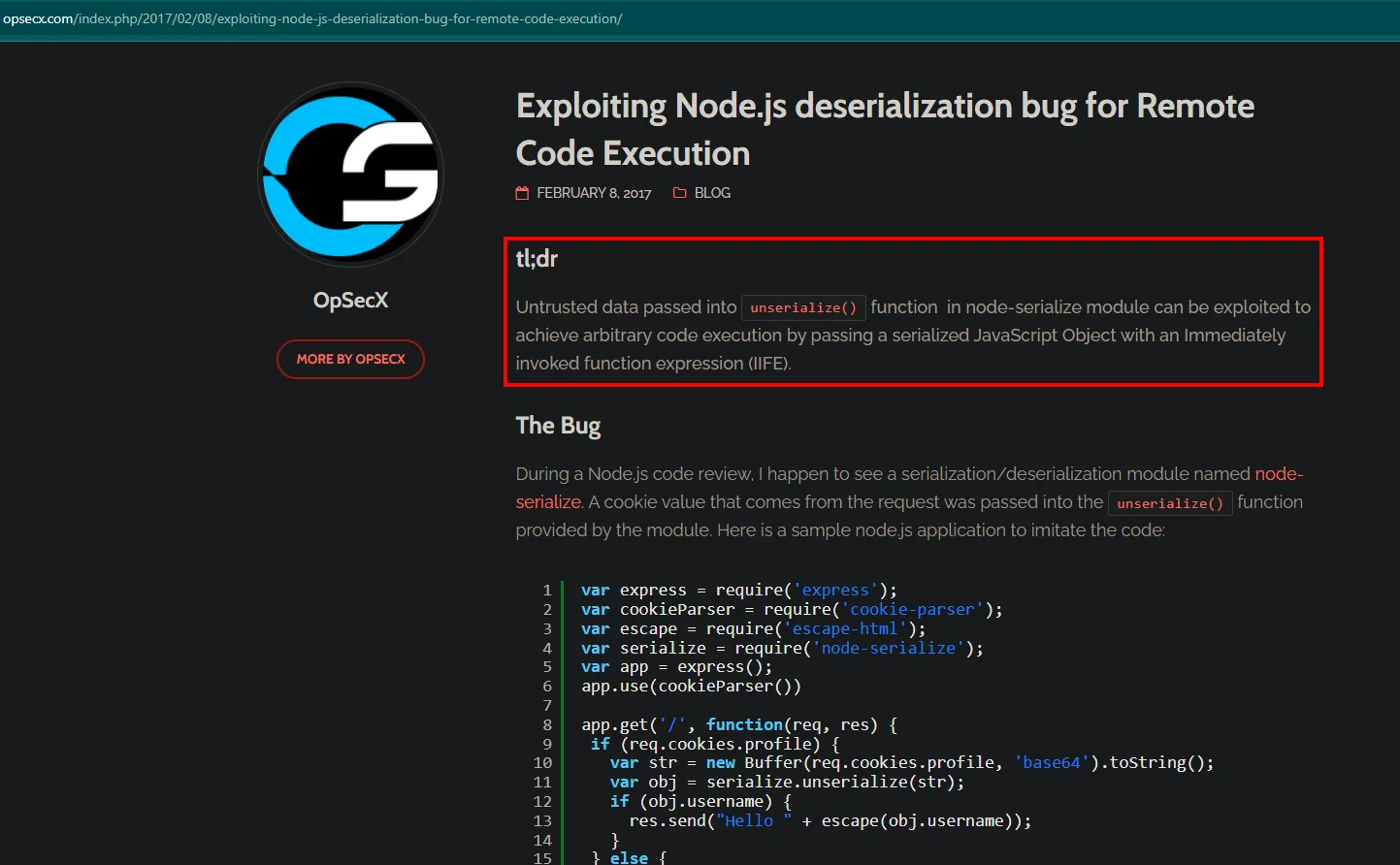 investigación sobre la deserialización en node-serialize