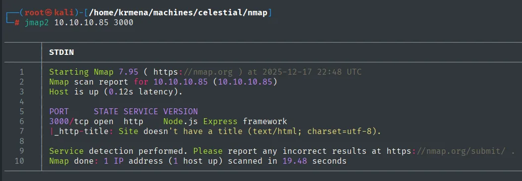 el escaneo de versiones identifica el 3000 como Node.js Express framework