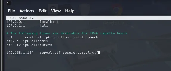 el /etc/hosts con secure.cereal.ctf añadido en la misma línea que cereal.ctf
