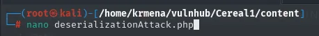 el nano abriendo deserializationAttack.php en el directorio de trabajo
