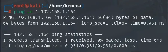 el ping a 192.168.1.164 responde con ttl=64 en 0.931 ms