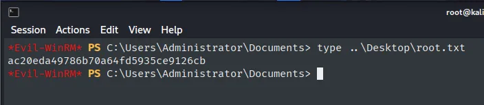 evil-winrm como Administrator y la flag de root