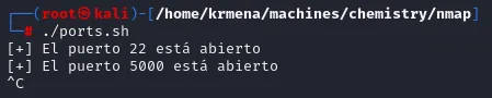 el script de bash con /dev/tcp confirma solo los puertos 22 y 5000