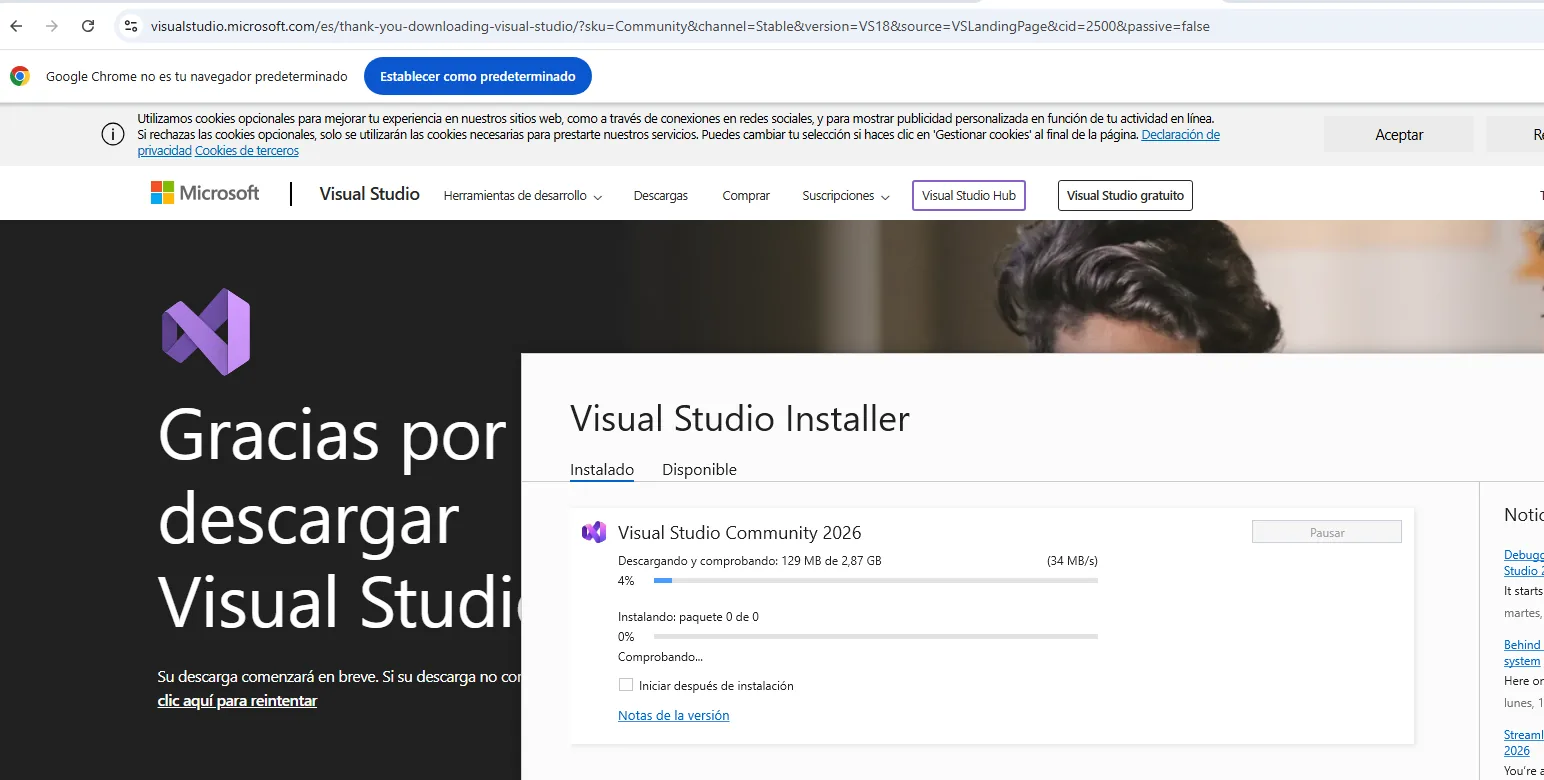 main.cpp abierto en Visual Studio Code, con la primera linea del fichero apuntando a la ruta de Visual Studio 2022 Community, Team Tools, DiagnosticsHub