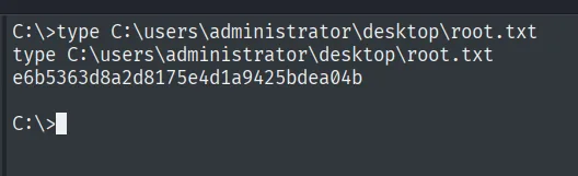 el type de root.txt desde la shell de SYSTEM devuelve la flag final