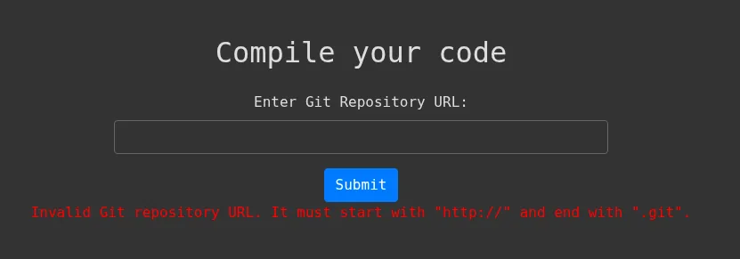 el formulario devuelve en rojo: Invalid Git repository URL. It must start with "http://" and end with ".git"