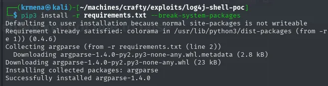 pip3 instalando argparse 1.4.0, la única dependencia que faltaba