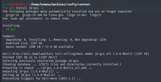 apt instalando jd-gui 1.6.6 desde los repositorios de Kali