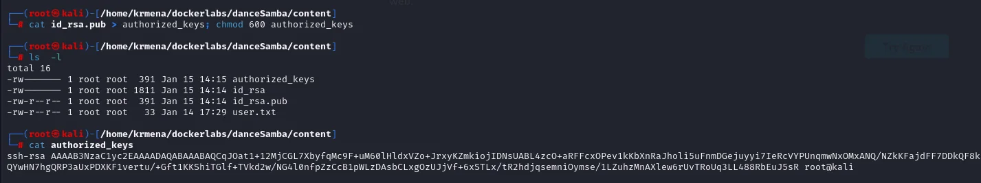 authorized_keys creado a partir de id_rsa.pub y con permisos 600