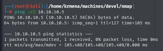 ping a 10.10.10.5 devolviendo ttl=127