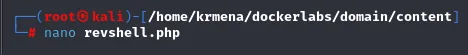 se crea el fichero revshell.php con nano