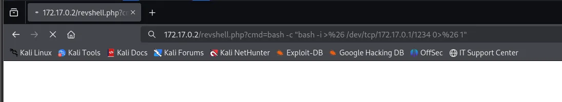el one-liner de reverse shell enviado por el navegador contra revshell.php