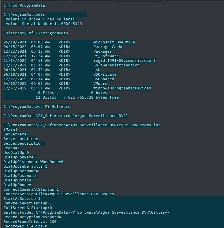 DVRParams.ini contiene Password0 con la contraseña del administrador cifrada de forma reversible
