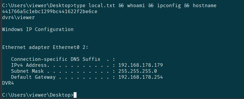local.txt leída como el usuario viewer en DVR4