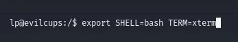 se exportan SHELL=bash y TERM=xterm en la sesión de lp