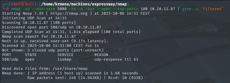 nmap UDP: 500/udp open isakmp