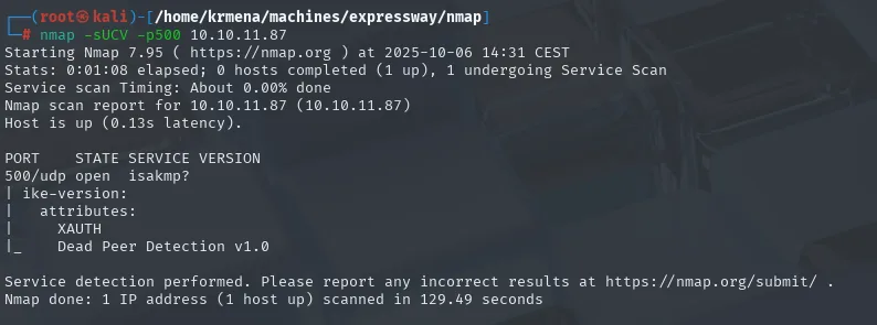 nmap -sUCV p500: ike-version, XAUTH, Dead Peer Detection