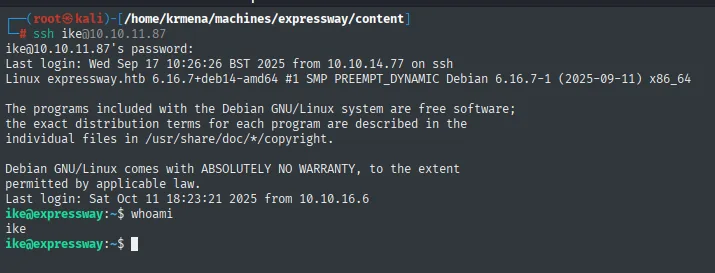 ssh ike: acceso concedido, Debian 6.16.7